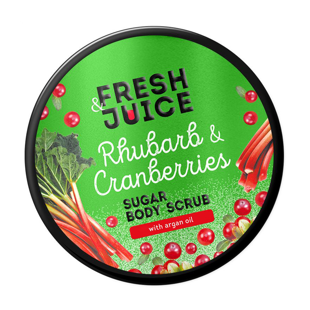 Цукровий скраб для тіла Fresh Juice Rhubarb &amp; Cranberries Sugar Body Scrub з аргановою олією, 200 мл